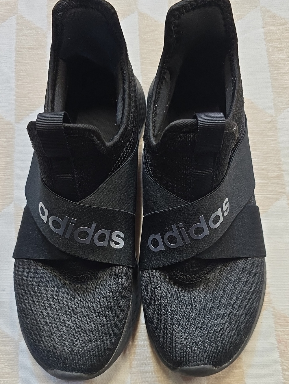adidas Black Slip-On Cross-Strap Knit Sneakers
